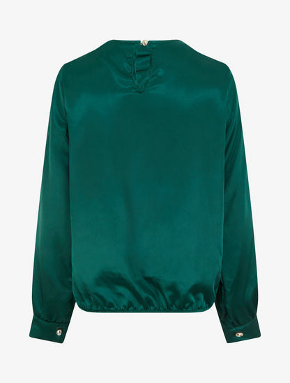 Top boule satiné à col bénitier et boutons - Vert sapin - 2