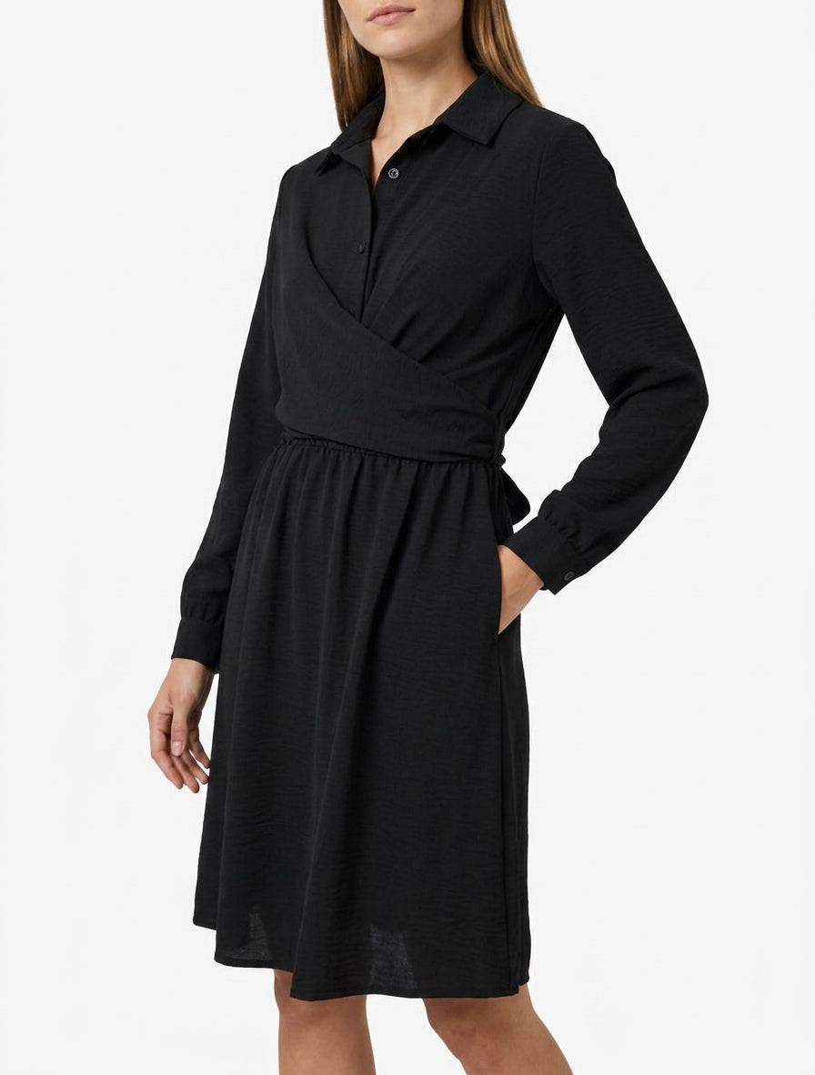 Robe chemise à pan à nouer - Noir
