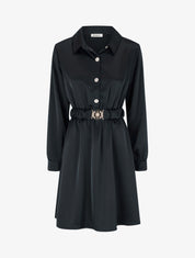 Robe satinée style chemise à manches longues - Noir - 1