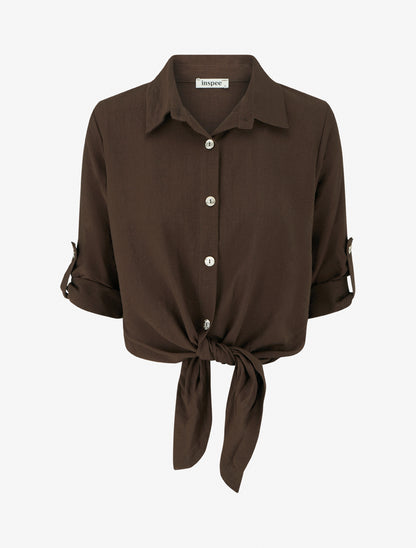 Chemise unie à nouer - Marron - 1