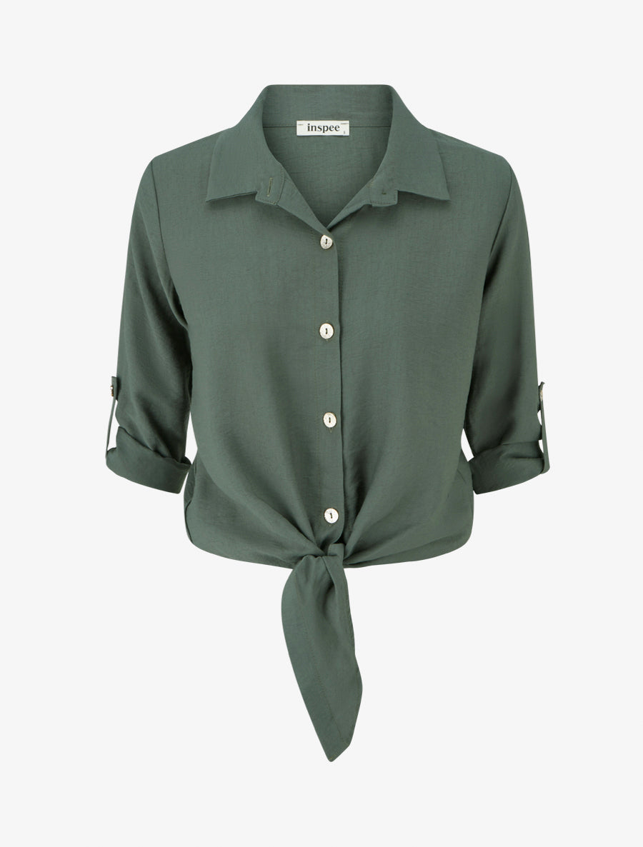 Chemise unie à nouer - Kaki - 1