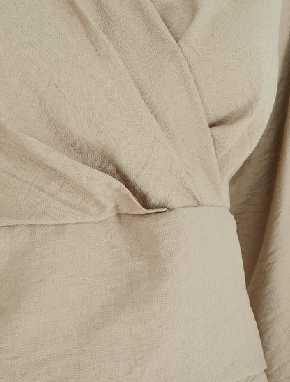 Blouse unie à col cache-coeur - Taupe - 3