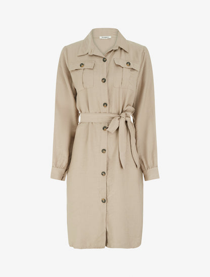 Robe chemise unie à nouer - Beige - 1