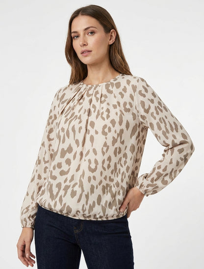 Blouse imprimé vache à col rond - Taupe