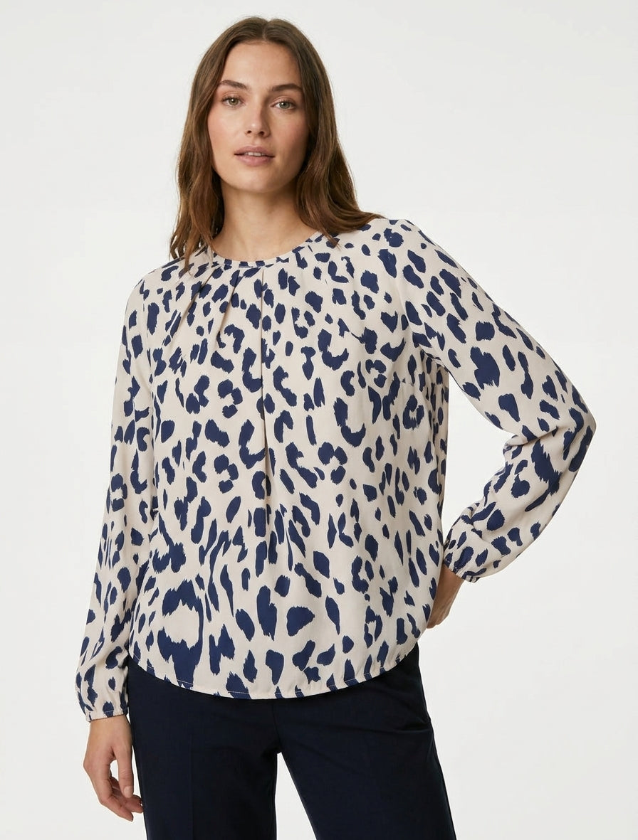 Blouse imprimé vache à col rond - Marine