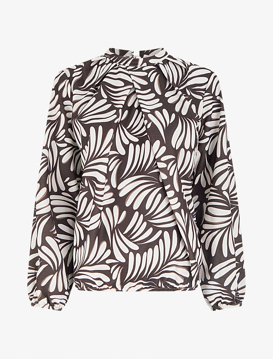 Blouse imprimé fantaisie coupe boule - Marron - 1