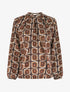 Blouse satiné imprimé rétro - Marron - 1