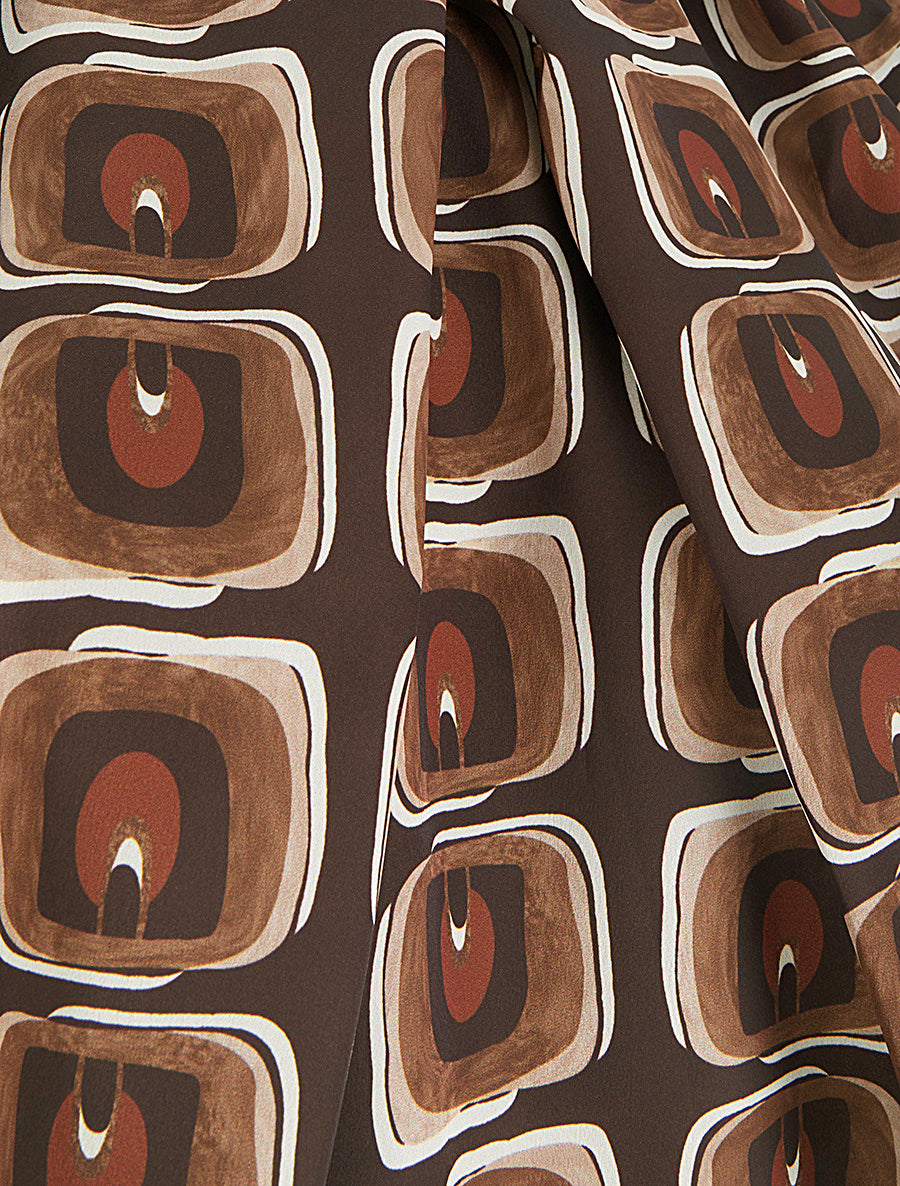 Blouse satiné imprimé rétro - Marron - 3