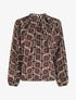 Blouse satiné imprimé rétro - Chocolat - 1