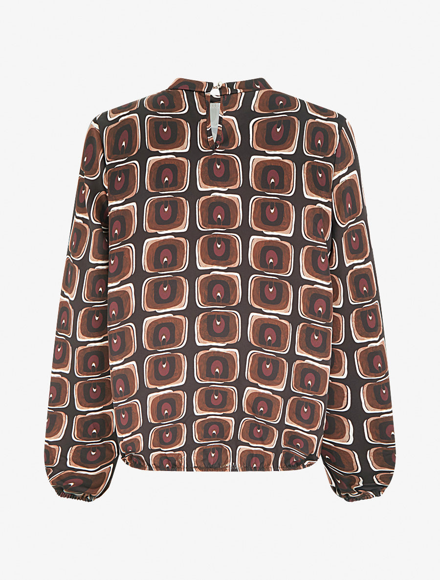 Blouse satiné imprimé rétro - Chocolat - 2