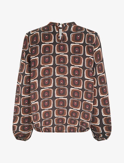 Blouse satiné imprimé rétro - Chocolat - 2