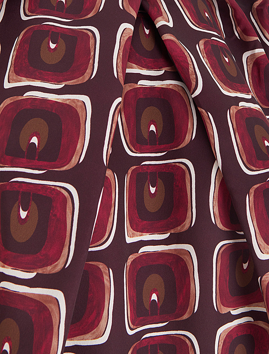 Blouse satiné imprimé rétro - Lie de vin - 3