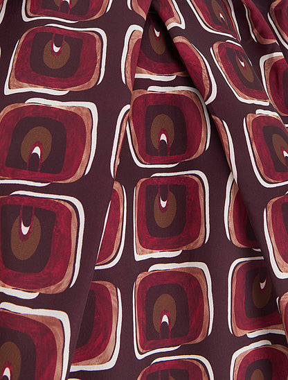 Blouse satiné imprimé rétro - Lie de vin - 3