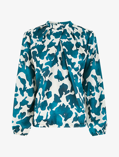 Blouse satiné imprimé vache - Bleu canard - 1
