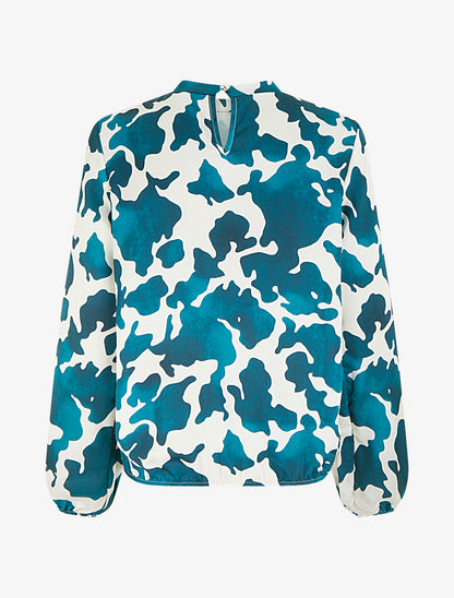 Blouse satiné imprimé vache - Bleu canard - 2