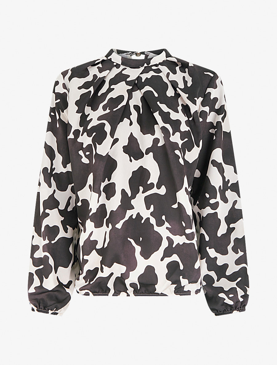 Blouse satiné imprimé vache - Chocolat - 1