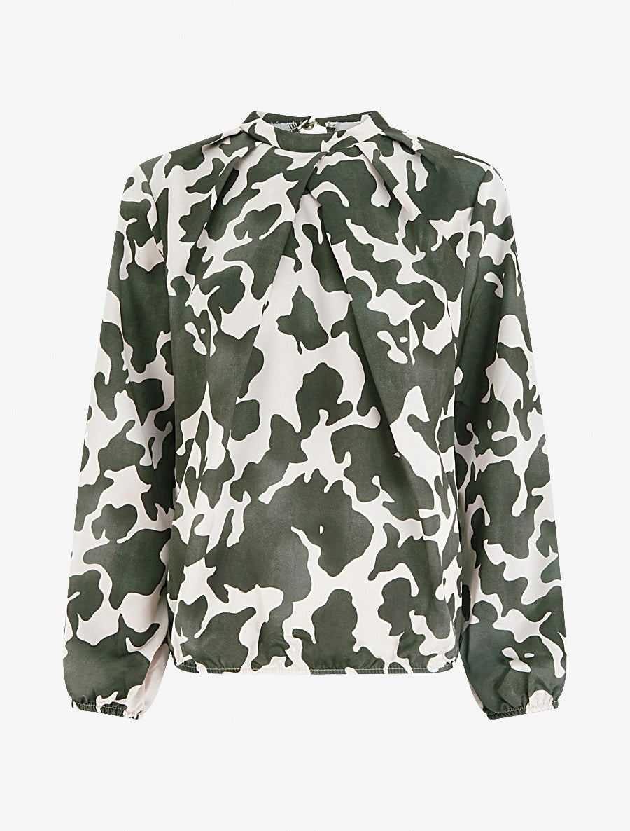 Blouse satiné imprimé vache - Kaki - 1