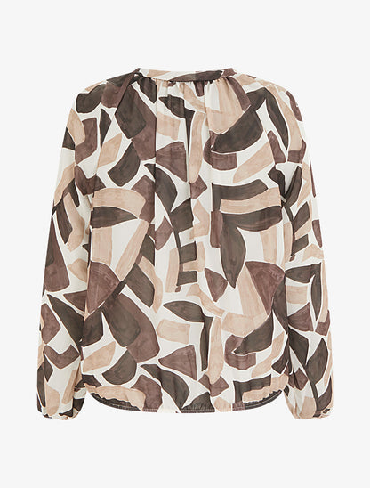 Blouse en voile imprimé abstrait coupe boule - Marron - 2