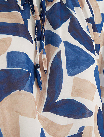 Blouse en voile imprimé abstrait coupe boule - Marine - 3