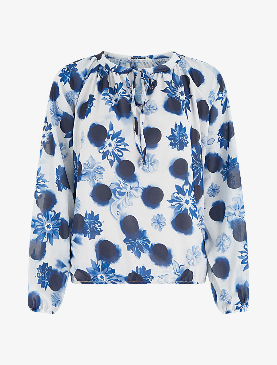 Blouse en voile imprimé floral coupe boule - Marine - 1