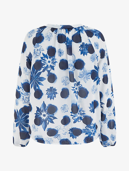 Blouse en voile imprimé floral coupe boule - Marine - 2