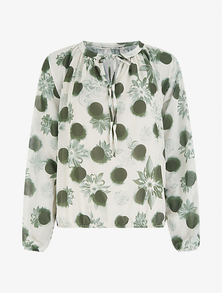 Blouse en voile imprimé floral coupe boule - Kaki - 1