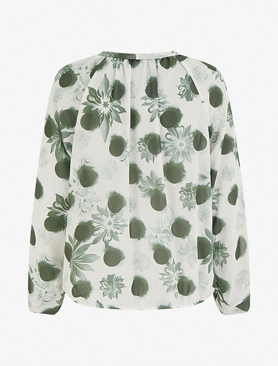 Blouse en voile imprimé floral coupe boule - Kaki - 2