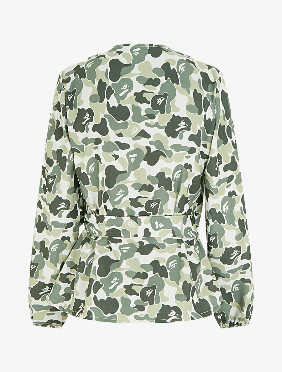 Blouse style portefeuille imprimée à col cache-coeur - Kaki - 2
