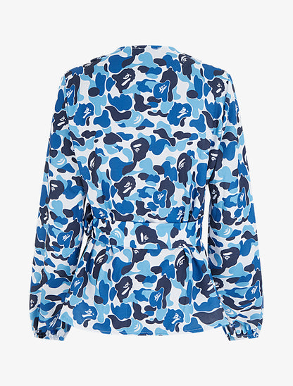 Blouse style portefeuille imprimée à col cache-coeur - Bleu - 2