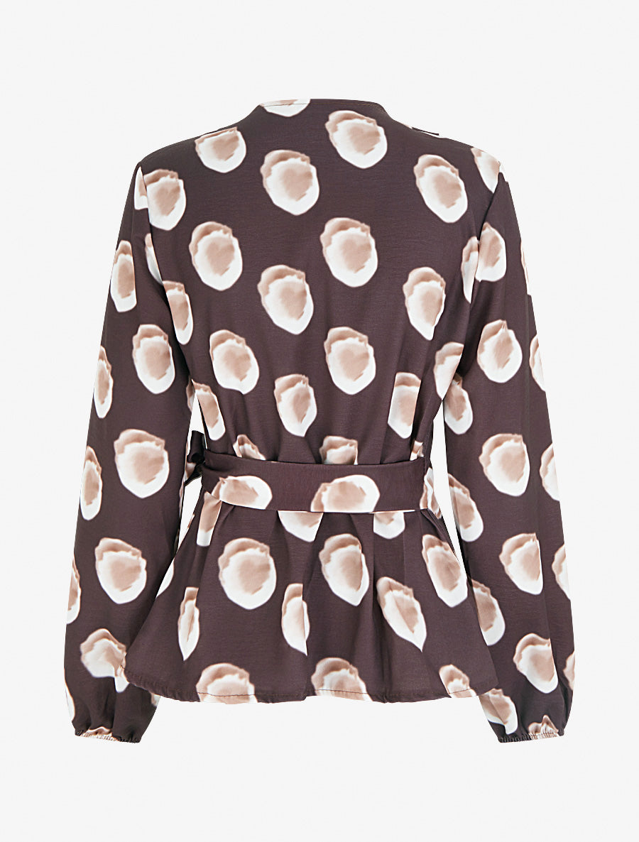 Blouse style portefeuille imprimé fantaisie - Marron - 2
