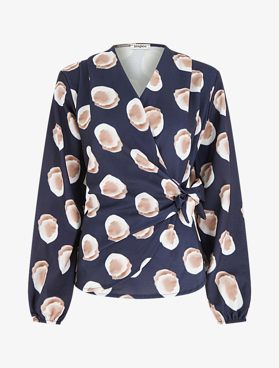 Blouse style portefeuille imprimé fantaisie - Marine - 1