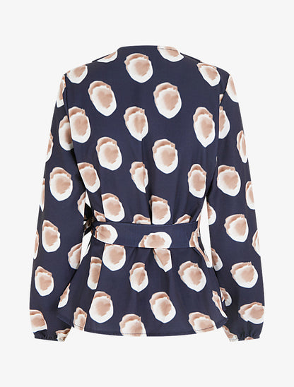 Blouse style portefeuille imprimé fantaisie - Marine - 2