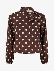 Top boule satiné à noeud et imprimé pois - Marron - 1