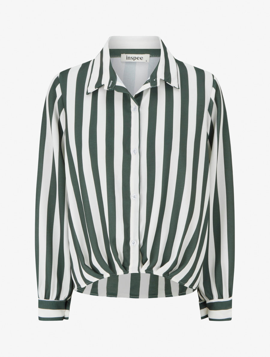 Blouse style chemise à rayures - Kaki foncé - 1