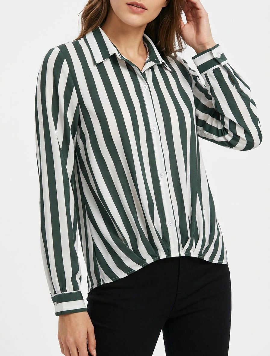Blouse style chemise à rayures - Kaki foncé