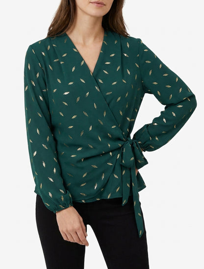 Top style portefeuille à plumes irisées - Vert sapin
