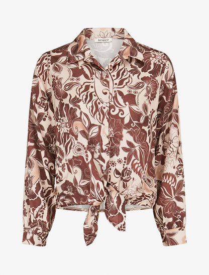 Chemise fluide à nouer imprimé fleuri - Marron - 5