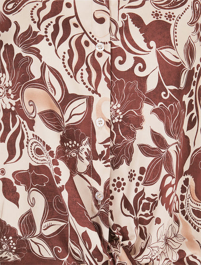 Chemise fluide à nouer imprimé fleuri - Marron - 3