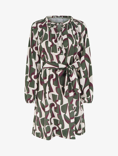 Robe satinée à manches longues et imprimé graphique - Kaki - 1