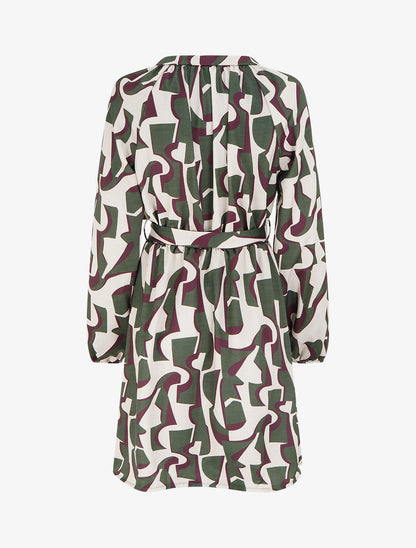 Robe satinée à manches longues et imprimé graphique - Kaki - 2