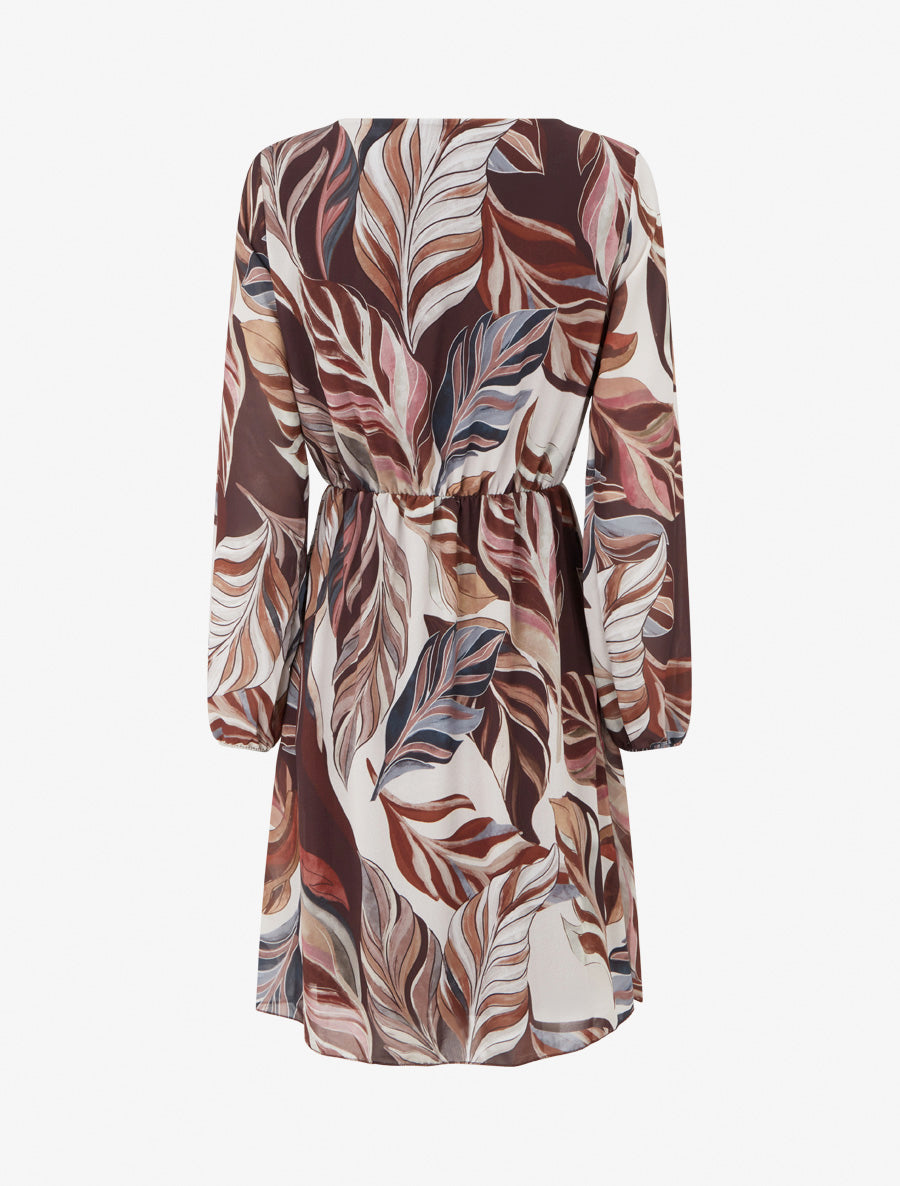 Robe évasée imprimé feuilles stylisées - Marron - 2