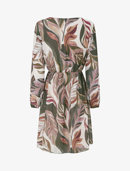 Robe évasée imprimé feuilles stylisées - Kaki - 2