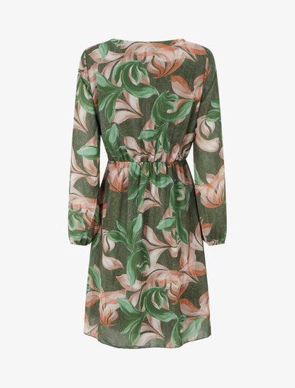Robe évasée imprimé feuilles fantaisies - Vert - 2