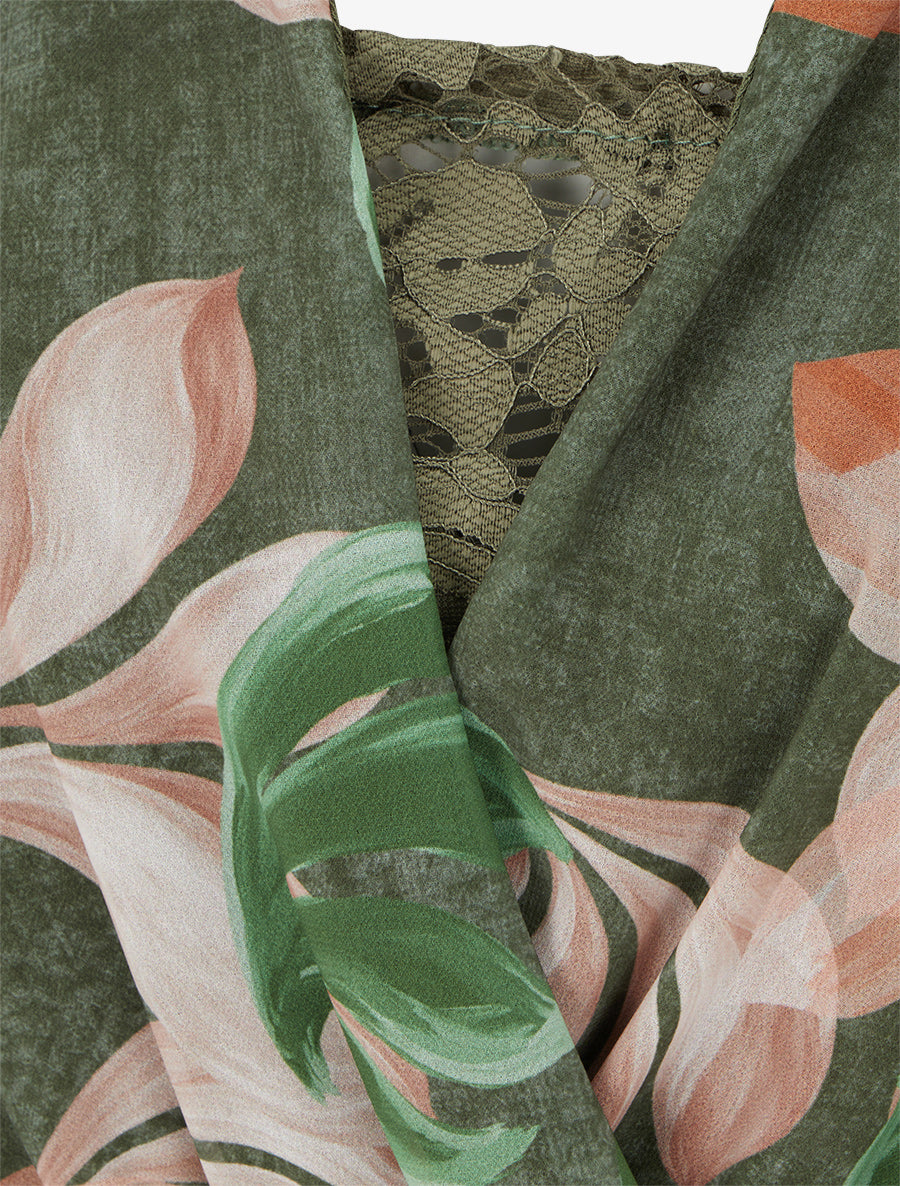 Robe évasée imprimé feuilles fantaisies - Vert - 3