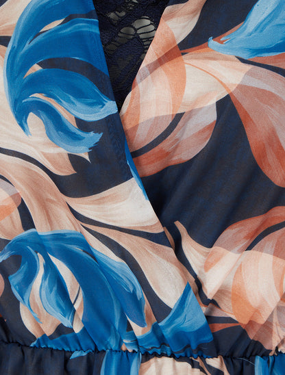 Robe évasée imprimé feuilles fantaisies - Marine - 3