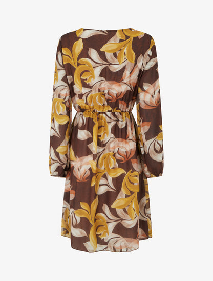 Robe évasée imprimé feuilles fantaisies - Marron - 2