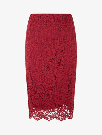 Jupe crayon en dentelle à taille haute - Rouge - 1