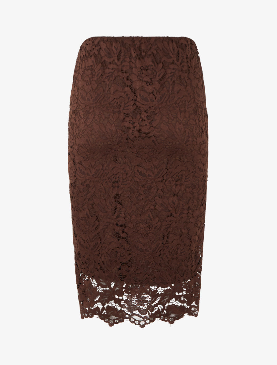 Jupe crayon en dentelle à taille haute - Marron - 2