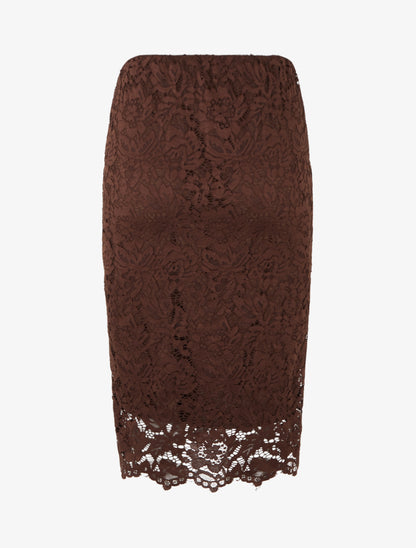 Jupe crayon en dentelle à taille haute - Marron - 2