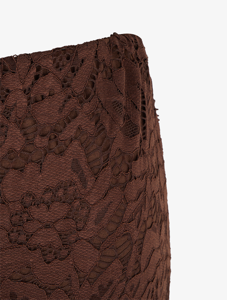 Jupe crayon en dentelle à taille haute - Marron - 3